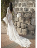 Long Sleeves Ivory Lace Tulle Bohemian Wedding Dress